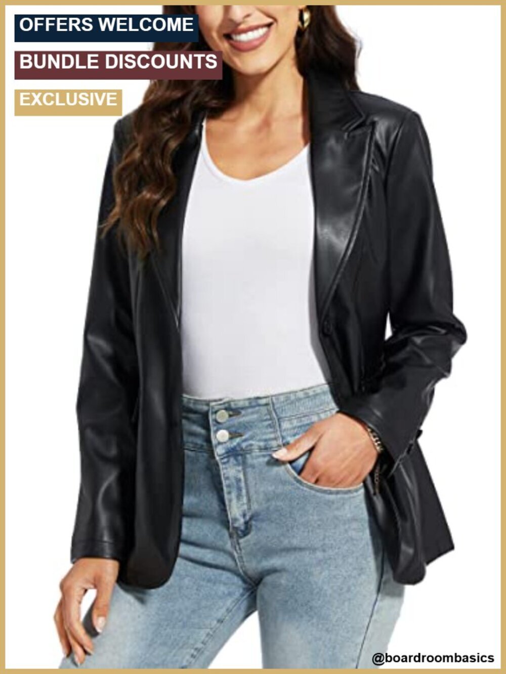 Women's Faux Leather Blazer, Vintage Moto Style Coat, Oversized Casual Biker